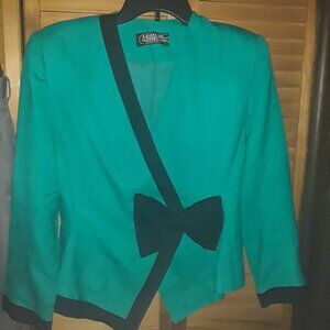 Vintage! Unique! ER Gerard Renlyn Petite SZ 4 Turquoise Black Bow Closure Jacket